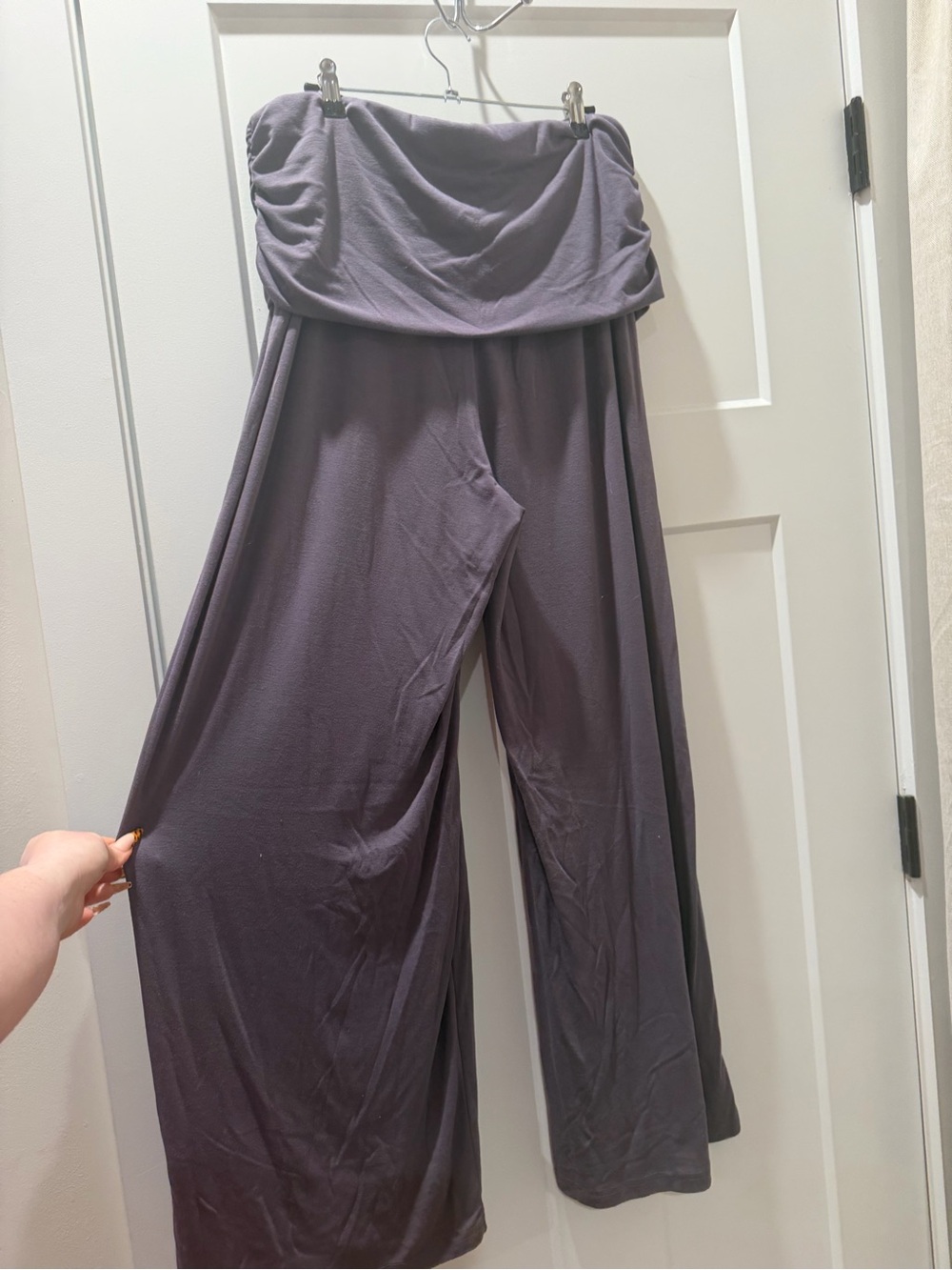 Free People Wide-Leg Fold-Over Waist Jumpsuit Pants — Dusty Purple
